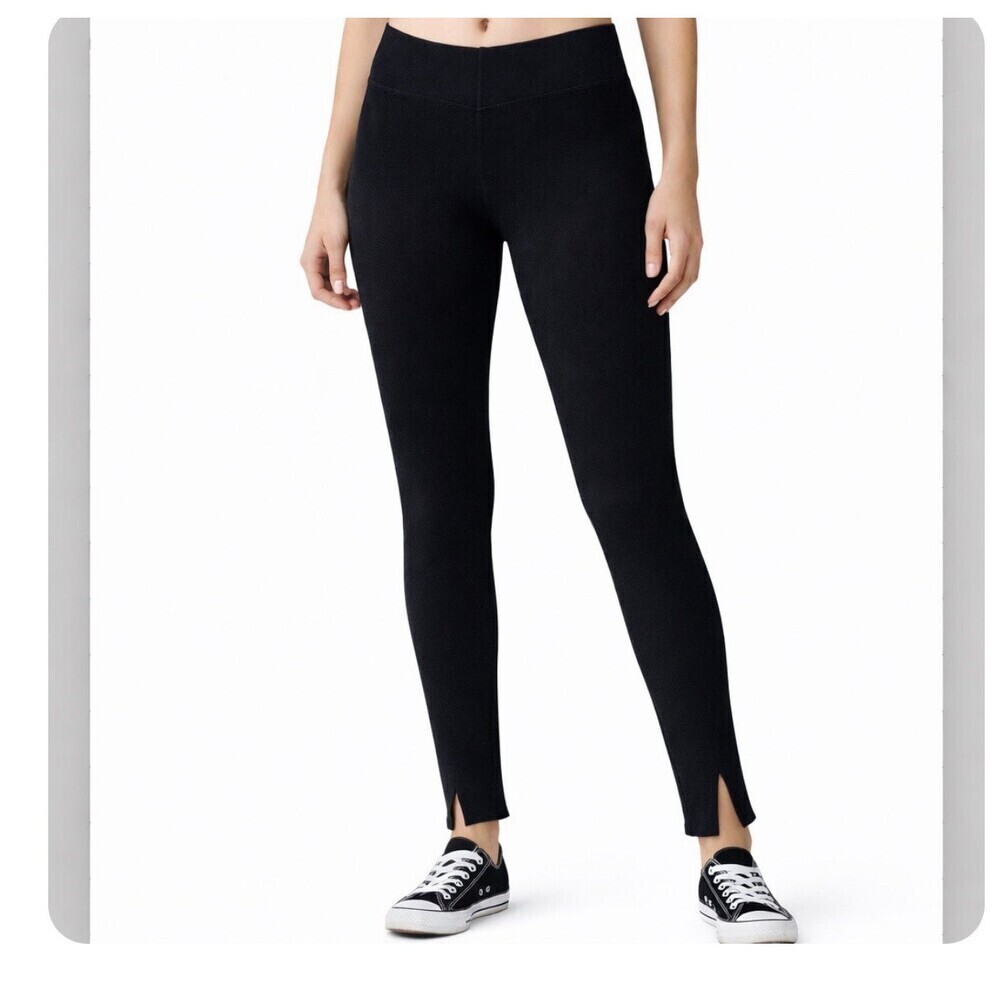 Athleta yoga pants straight leg black slit ankle SZ M side pockets